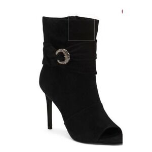 Vince Camuto Women's Open Toe Bootie Size 9 Black Faux Suede Ankle Boots NIB